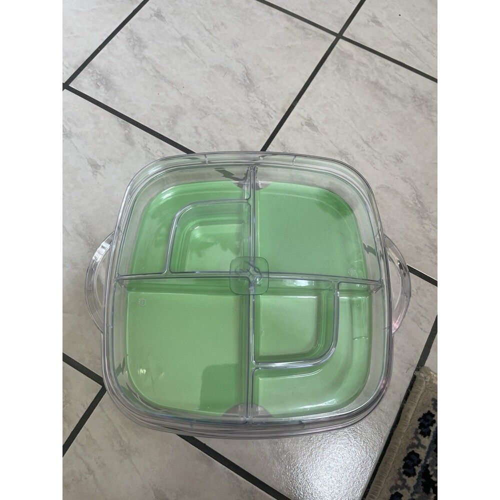 Pampered Chef Large Square Cool & Serve Green Tray w Carry Bag #2292 - Picture 4 of 13